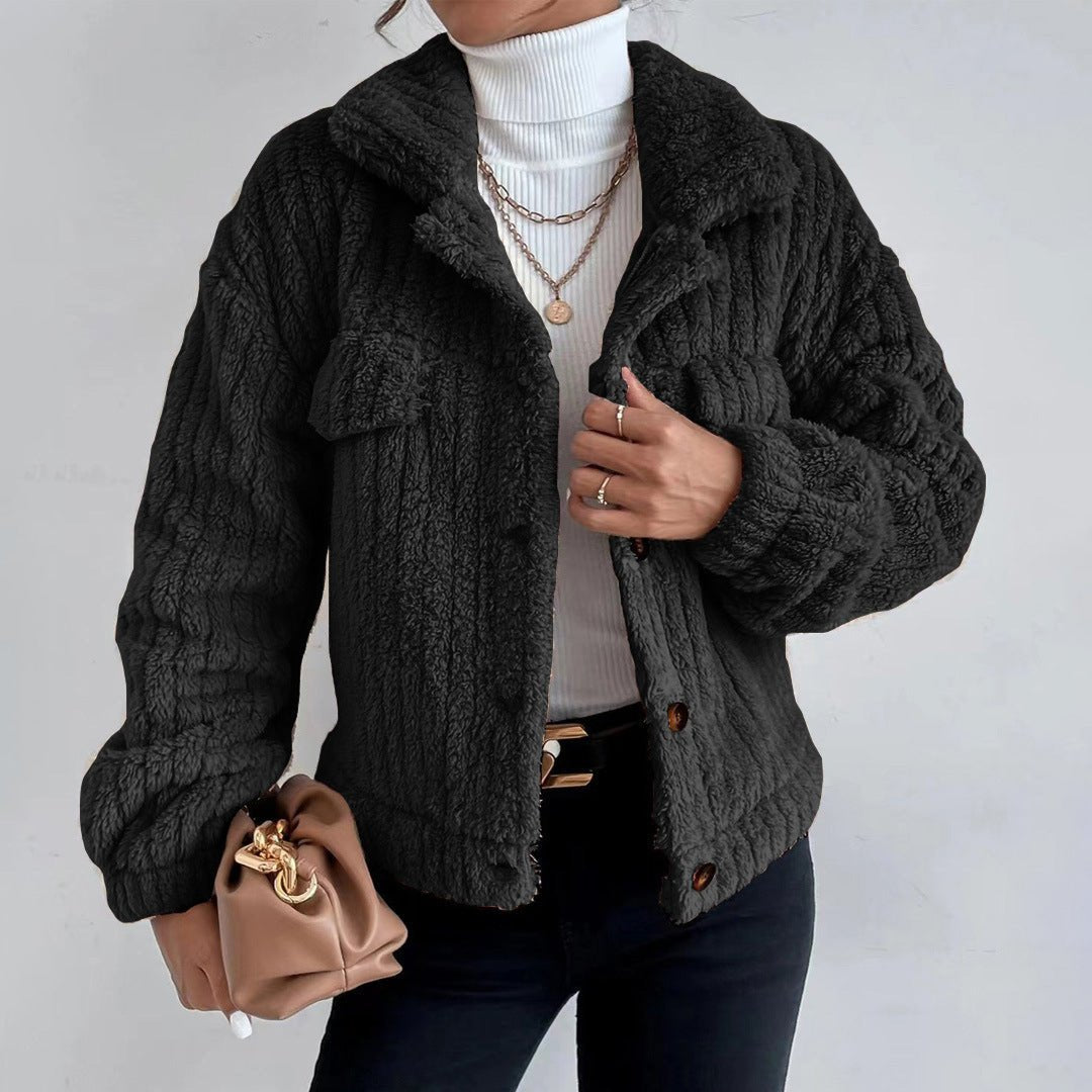 Women's Oversized Teddy Jacket - Black