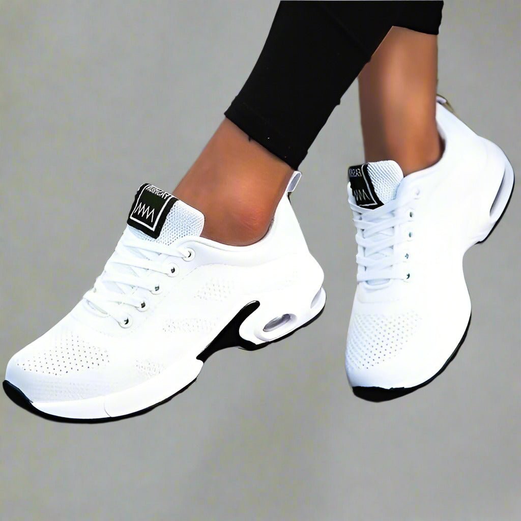 Women's Air-Cushion Running Lace-Up Platform Trainers - White