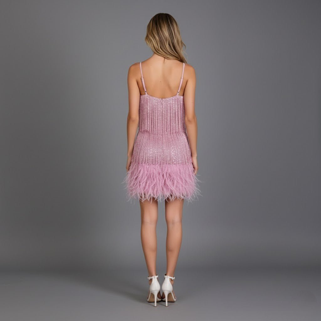 Women's Beaded Fringe Mini Party Dress