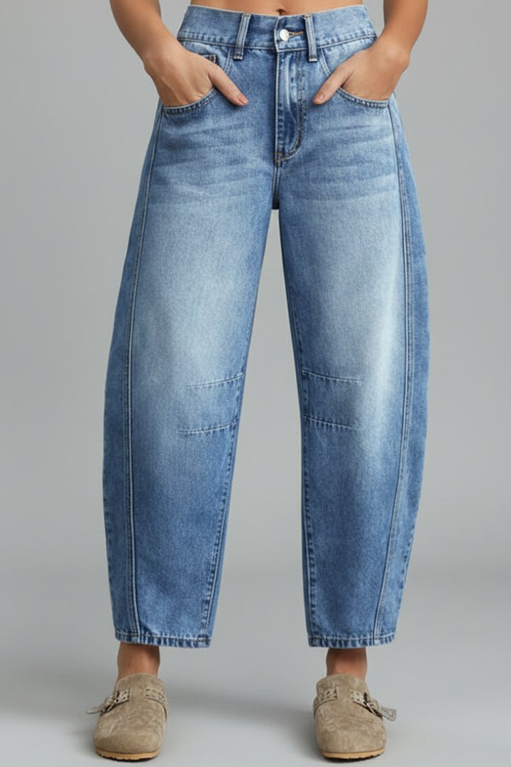 Women's High-Waisted Barrel Jeans - Blue