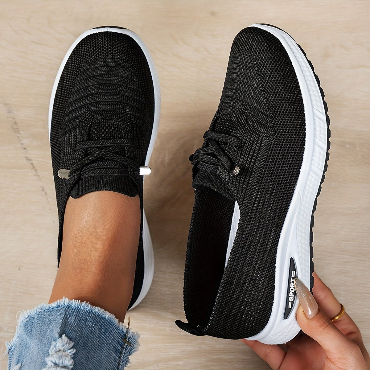 Women's Knit Slip-On Trainers - Black