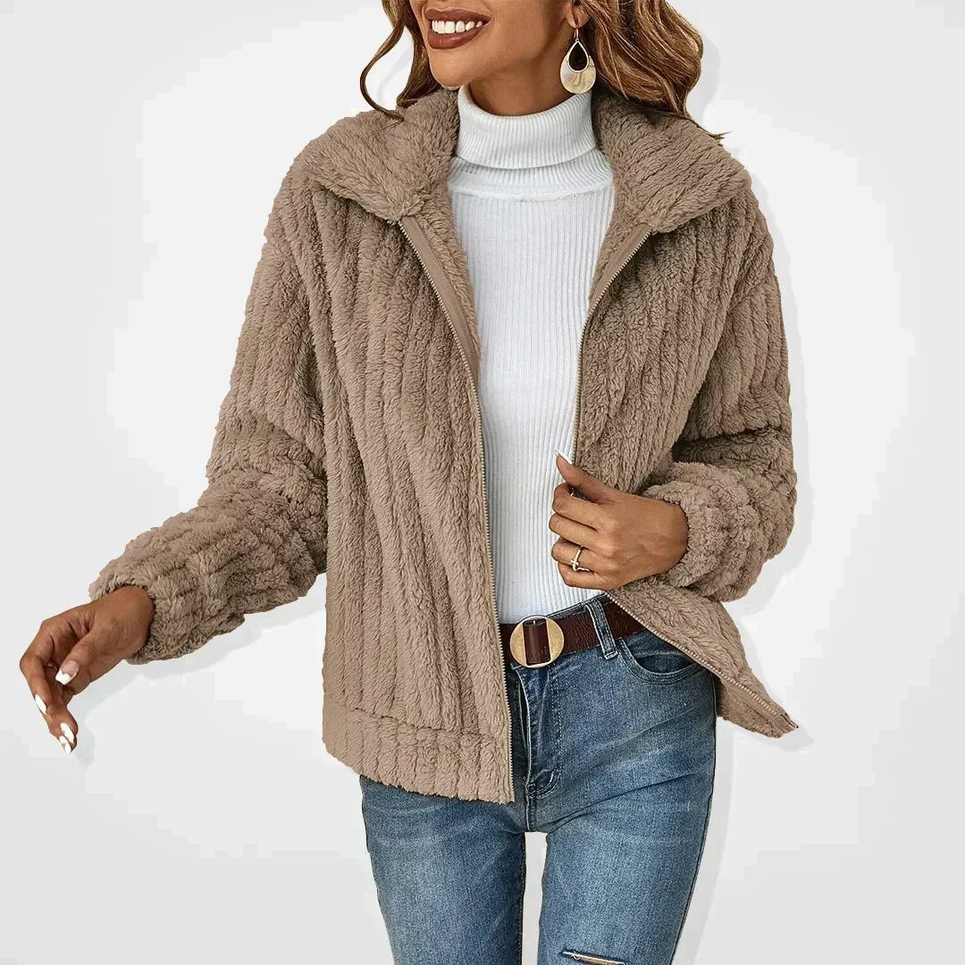 Women's Oversized Fleece Teddy Jacket - Khaki
