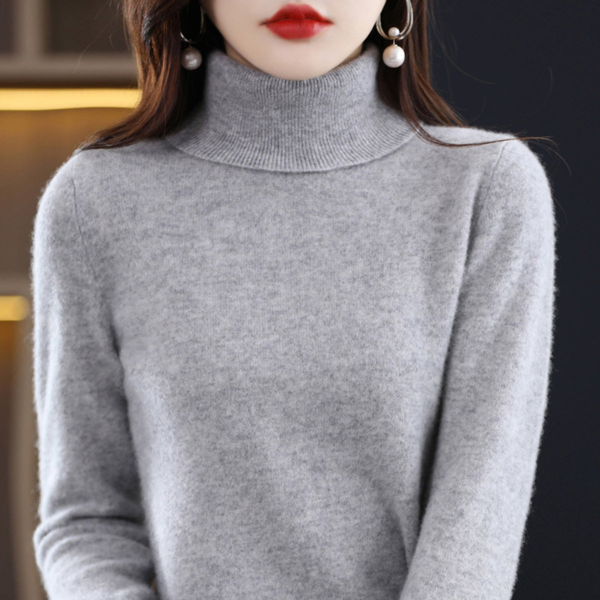 Women's Slim Cashmere Wool Roll Neck Jumper - Gray