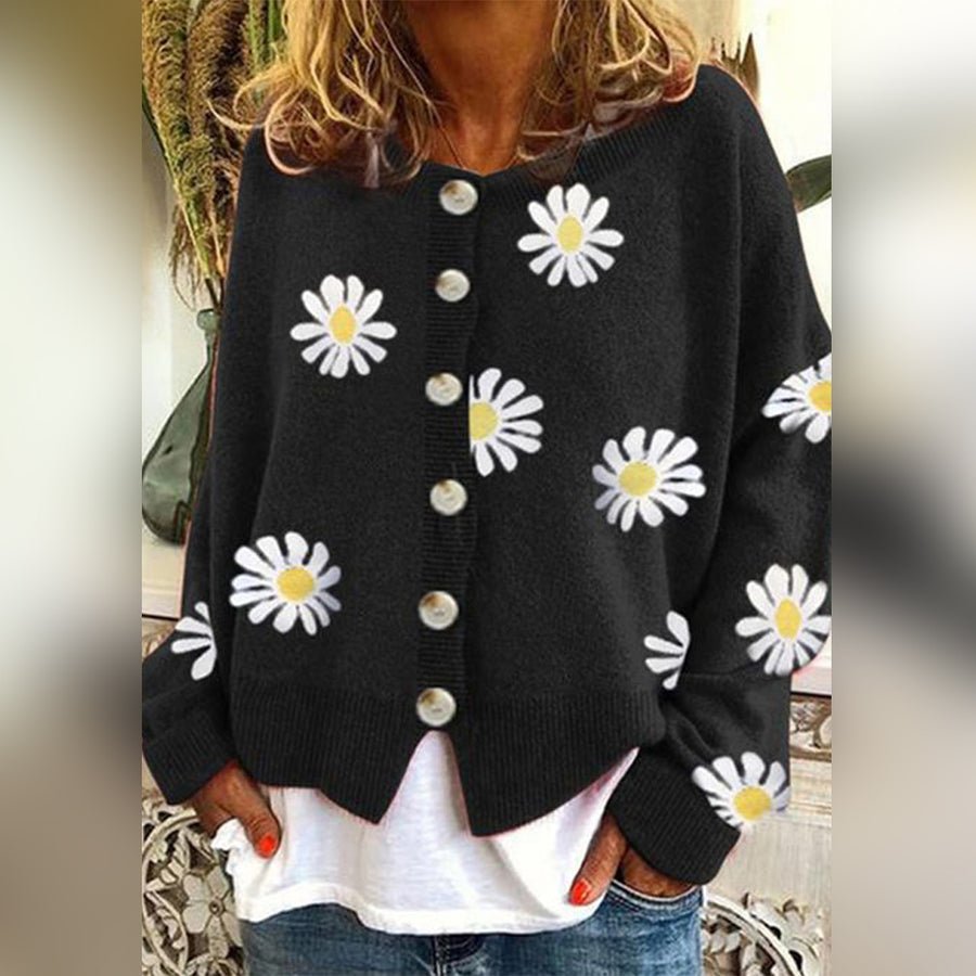 Women's Oversized Floral Cardigan - Black