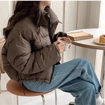 Women's Cropped Puffer Jacket - Coffee