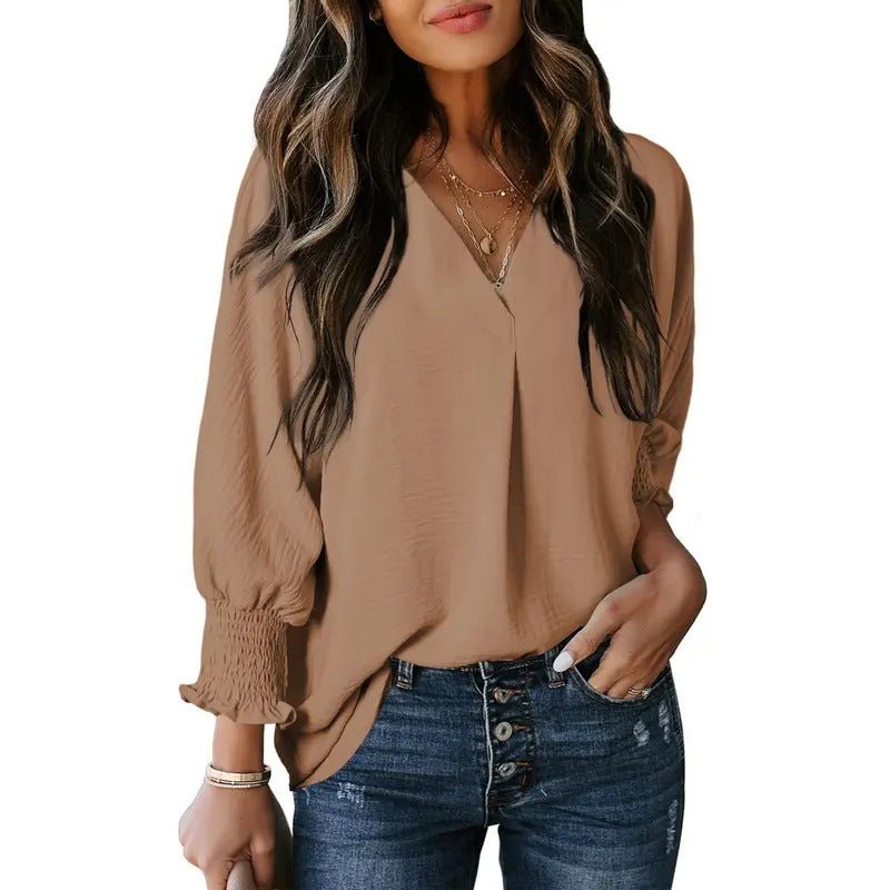 Women's Black Oversized Chiffon Blouse - Camel