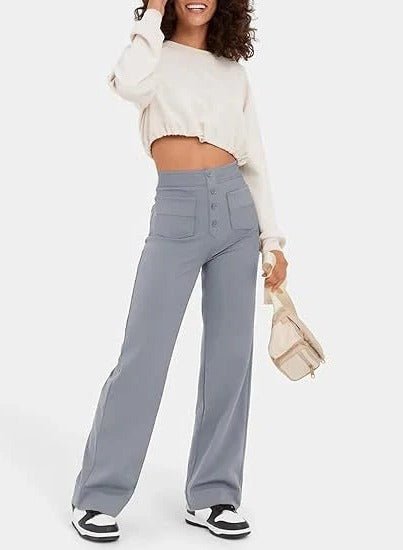 Women's High-Waisted Wide-Leg Trousers - Gray