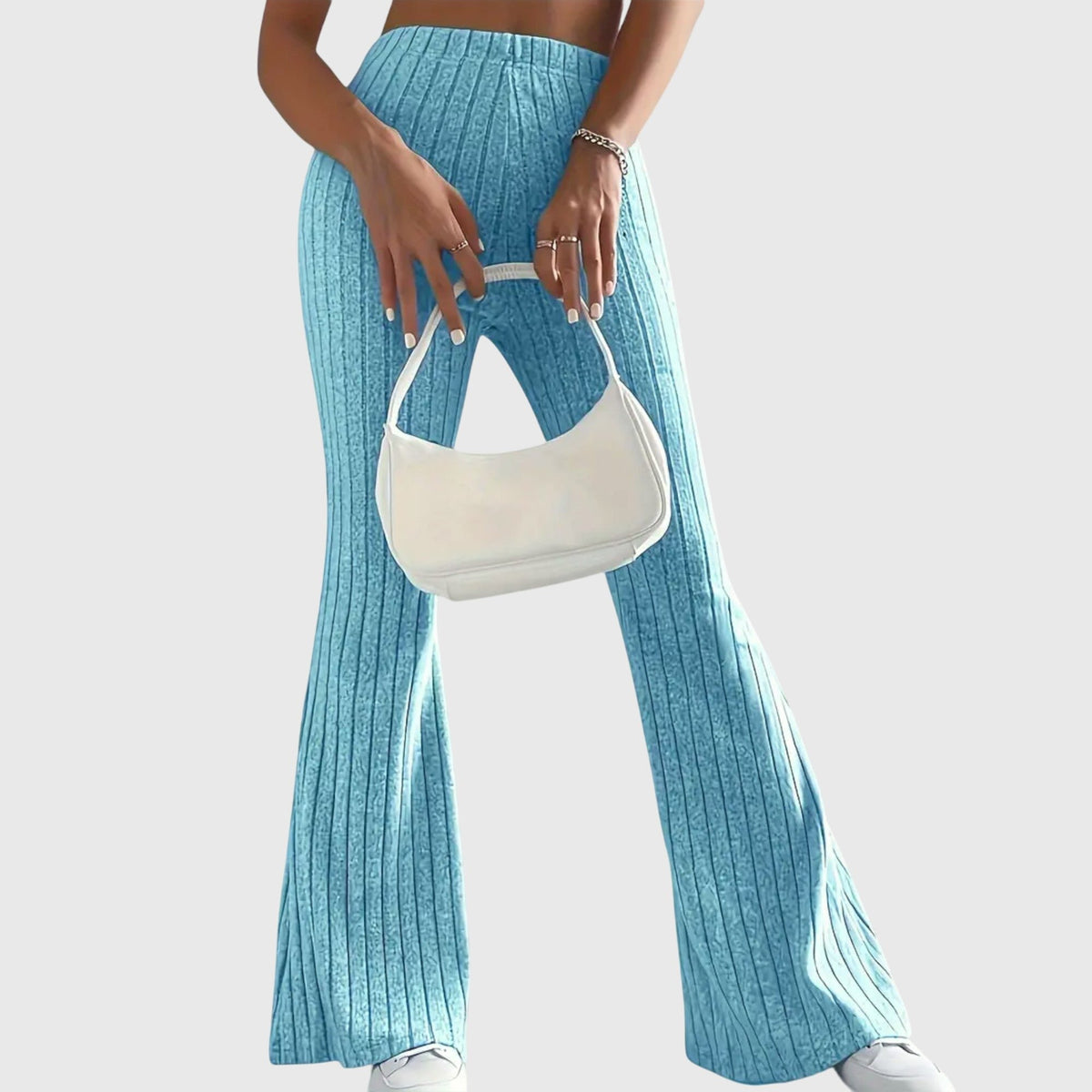 Women's Ribbed Knit High-Waisted Flare Trousers