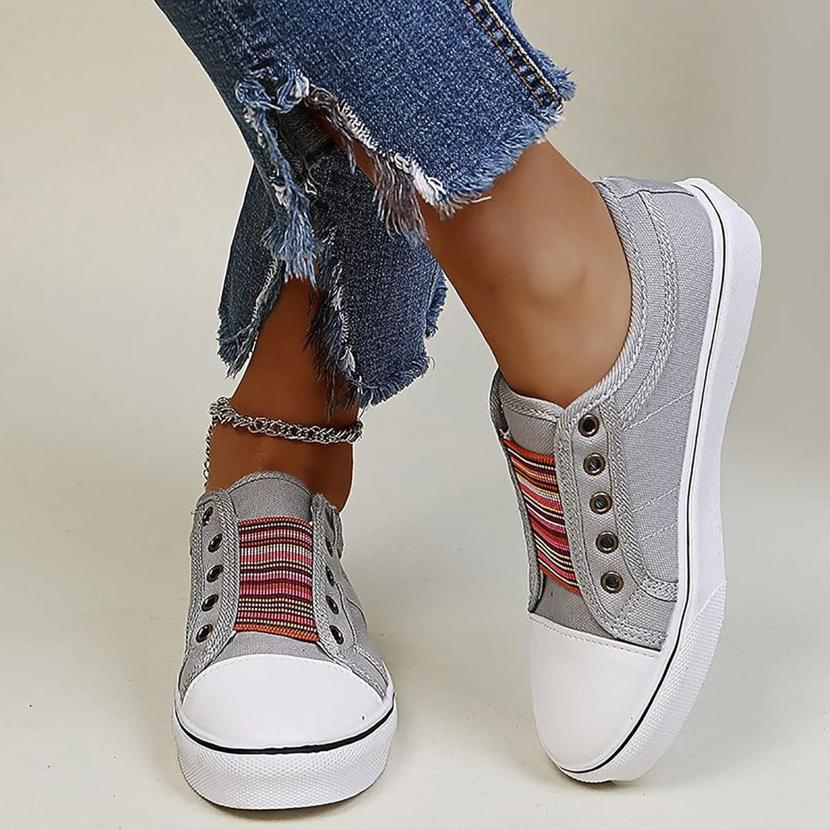 Women's Canvas Slip-On Trainers - Gray