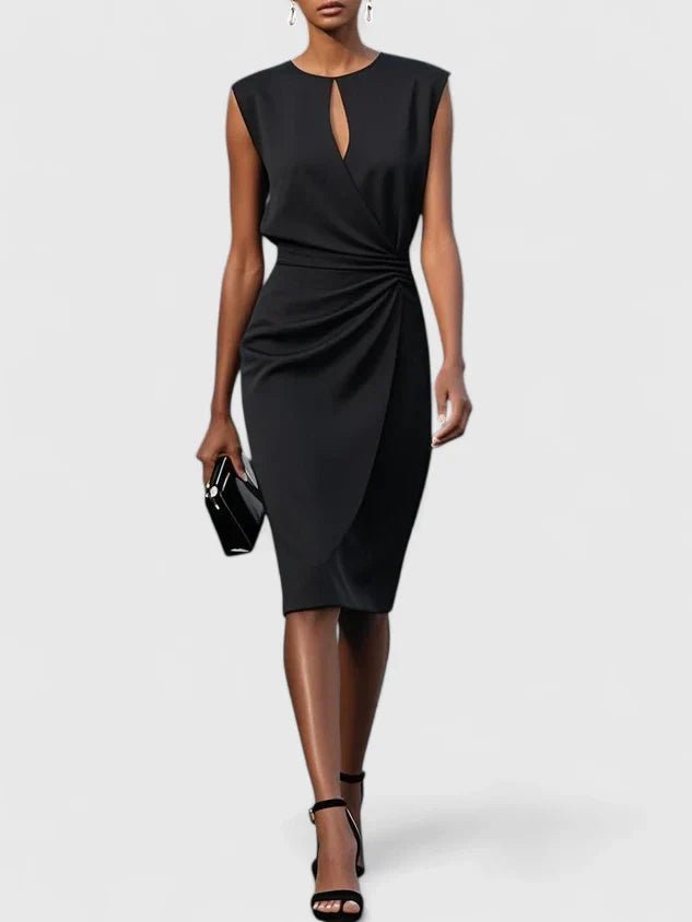Women's Work Bodycon Midi Party Wrap Dress - Black