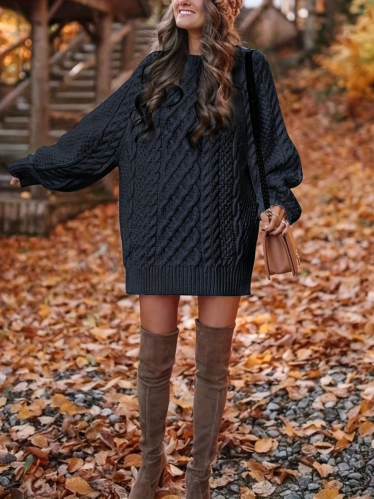 Women's Chunky Oversized Cable Knit Jumper Dress