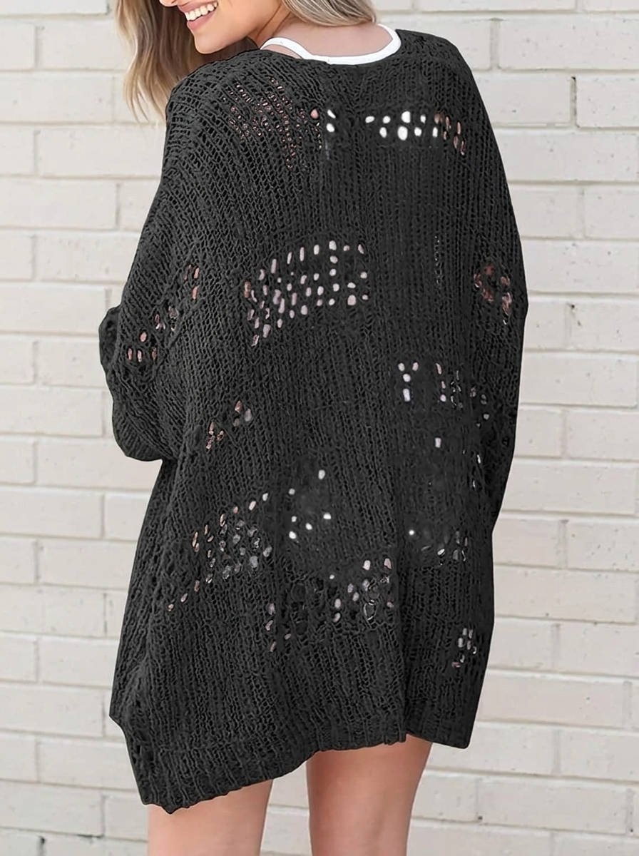 Women's Oversized Crochet Longline Cardigan