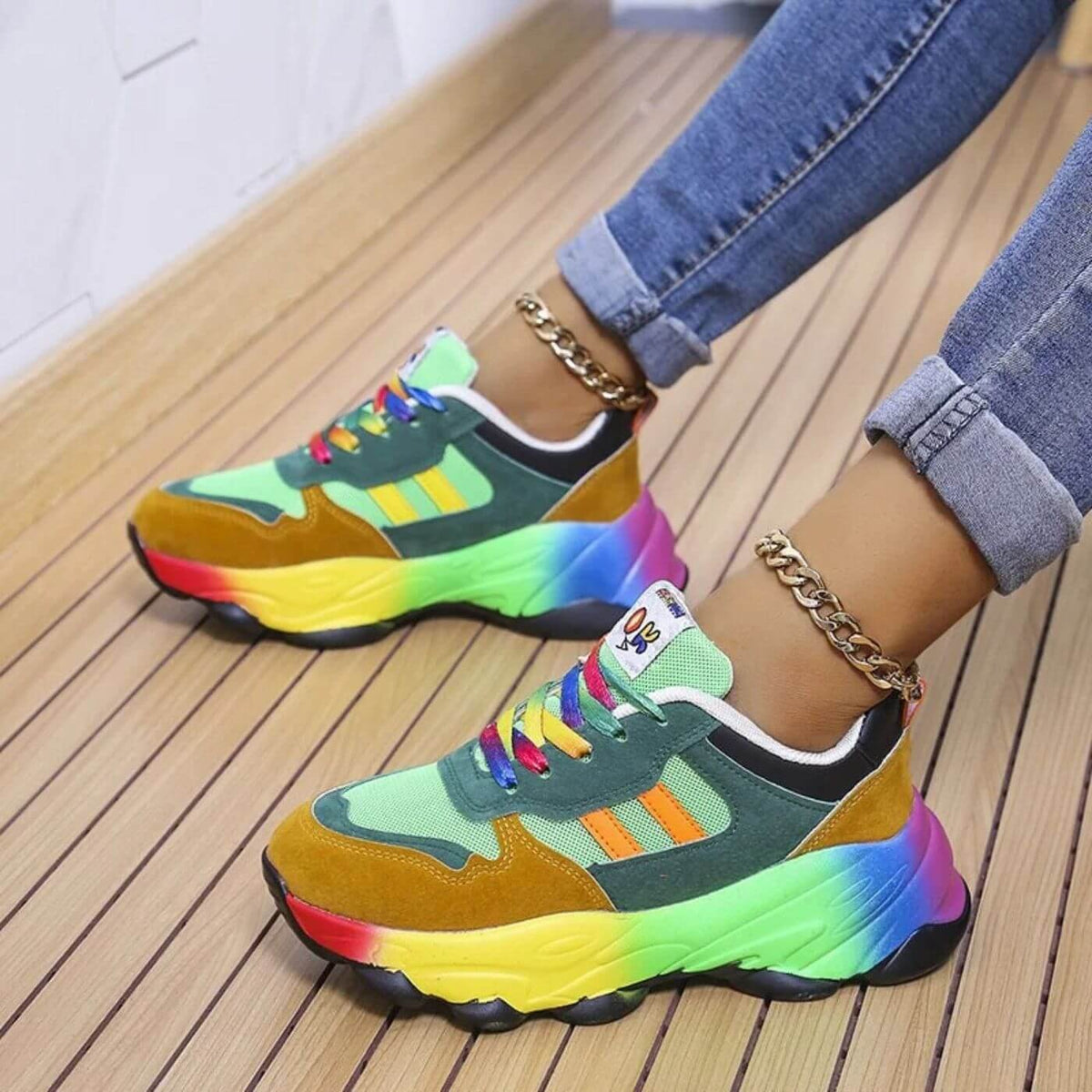Women's Chunky Suede Platform Trainers - Green