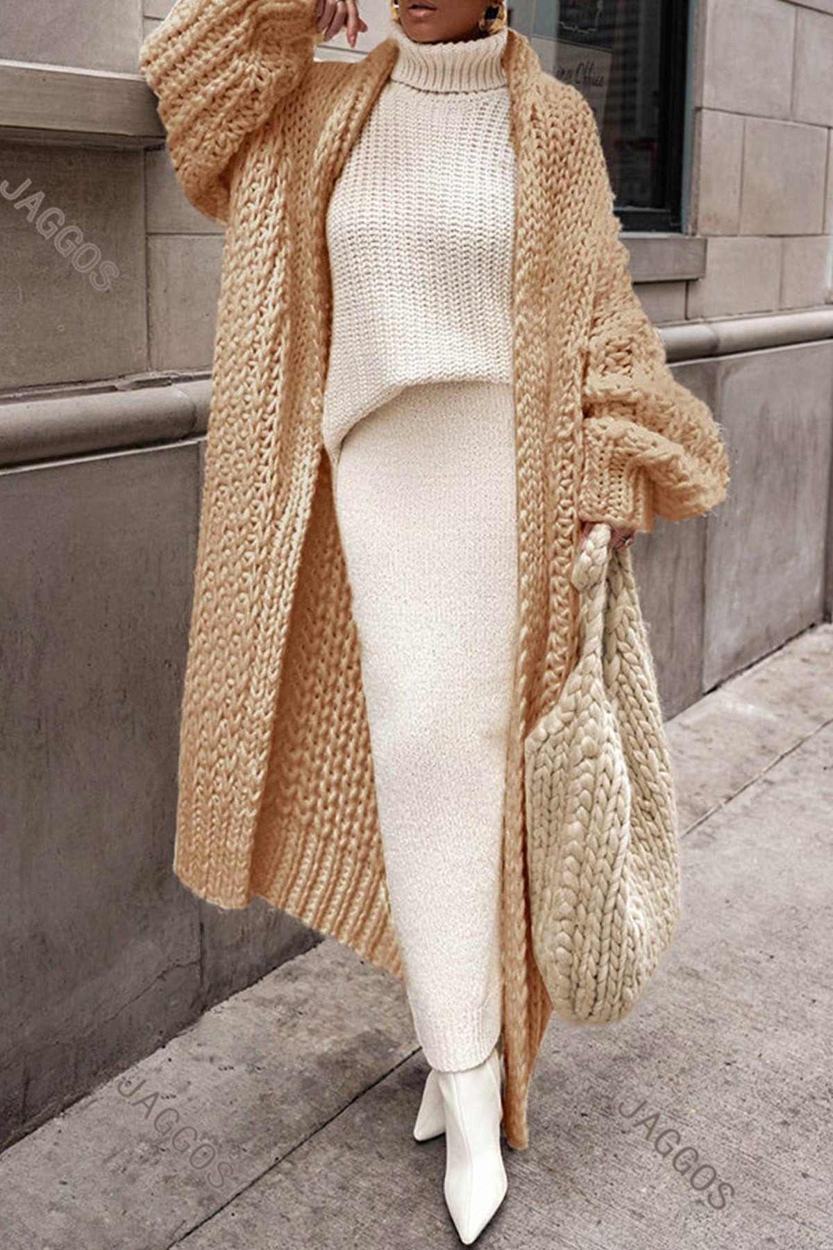 Women's Chunky Oversized Wool Maxi Cardigan - Brown