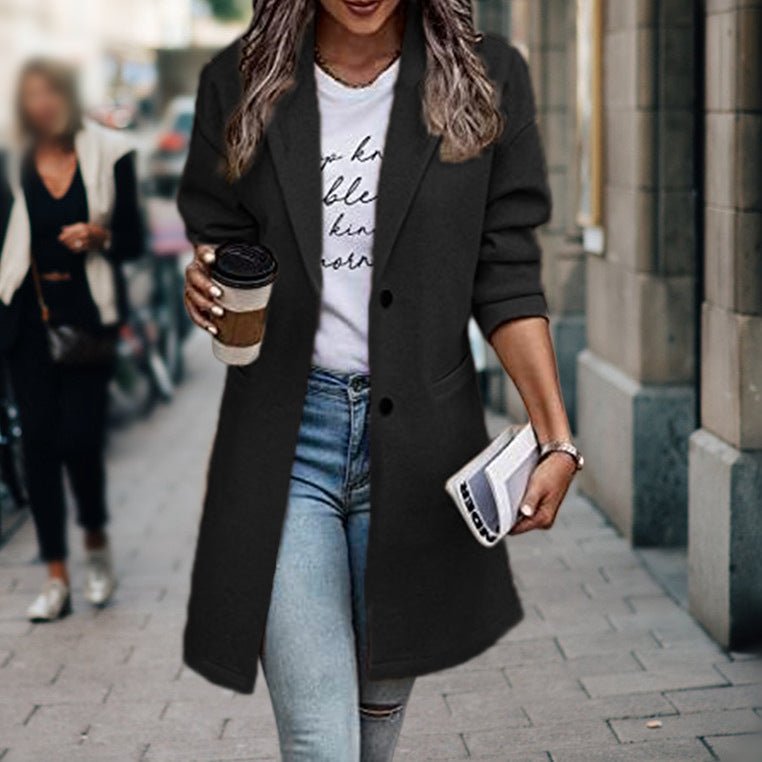 Women's Midi Longline Wool Coat - Black