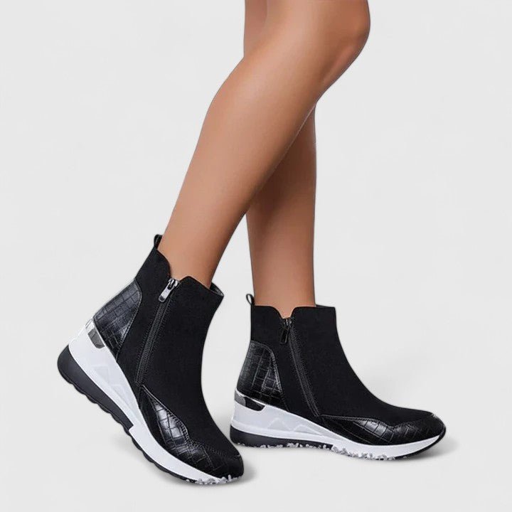 Women's Suede Wedge Ankle Boots - Black