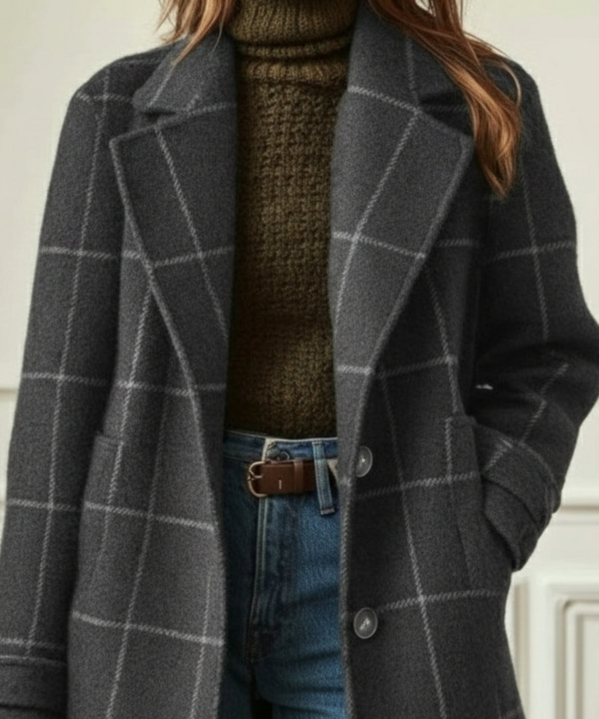 Women's Oversized Plaid Longline Wool Coat